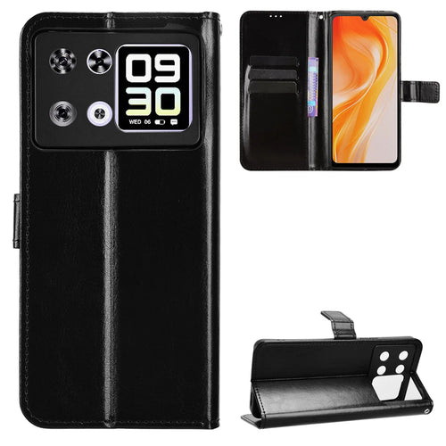 For Cubot P90 PU Leather Case with Strap Crazy Horse Texture Phone Wallet Cover - Black - 1
