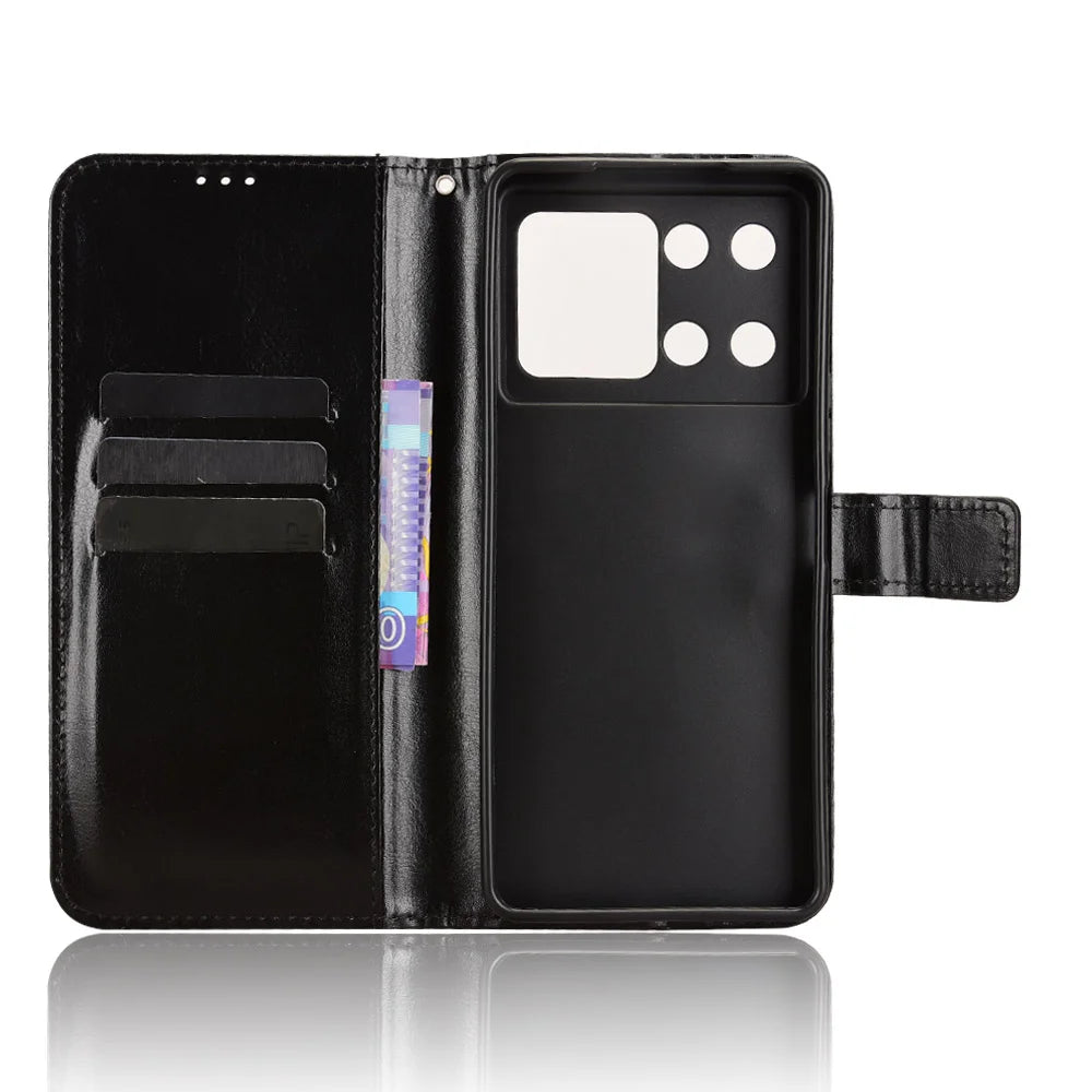 For Cubot P90 PU Leather Case with Strap Crazy Horse Texture Phone Wallet Cover - Black - 4