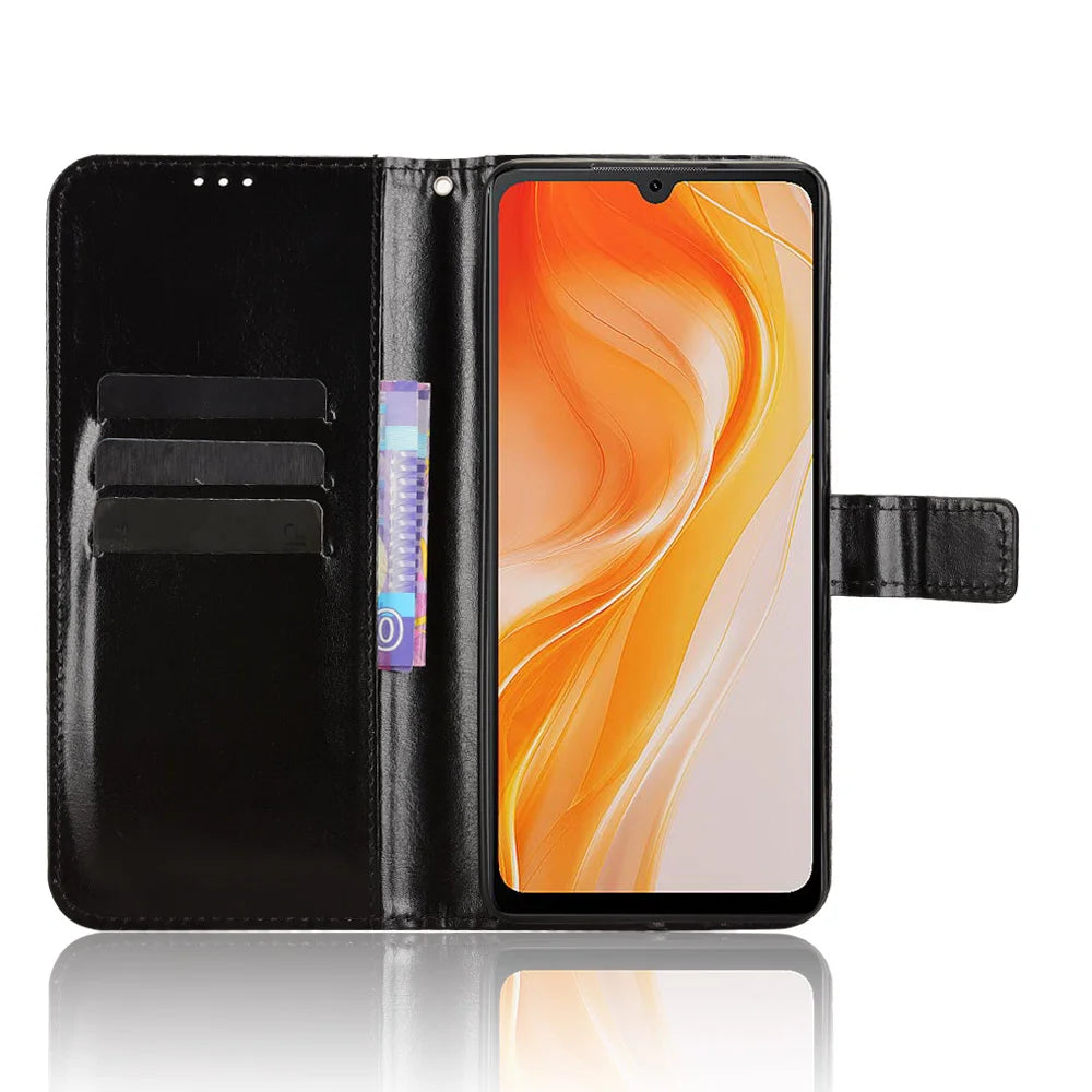 For Cubot P90 PU Leather Case with Strap Crazy Horse Texture Phone Wallet Cover - Black - 5