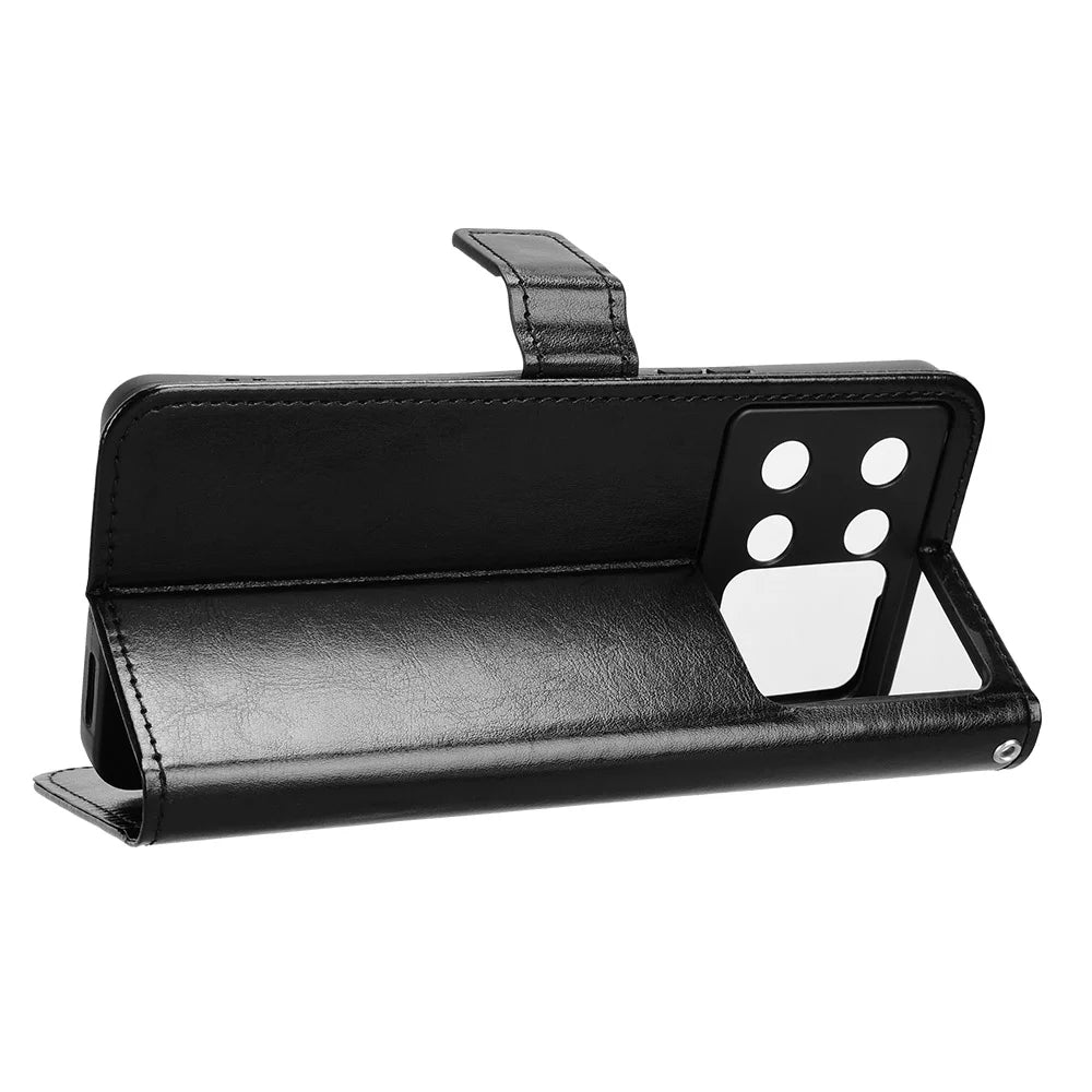 For Cubot P90 PU Leather Case with Strap Crazy Horse Texture Phone Wallet Cover - Black - 6