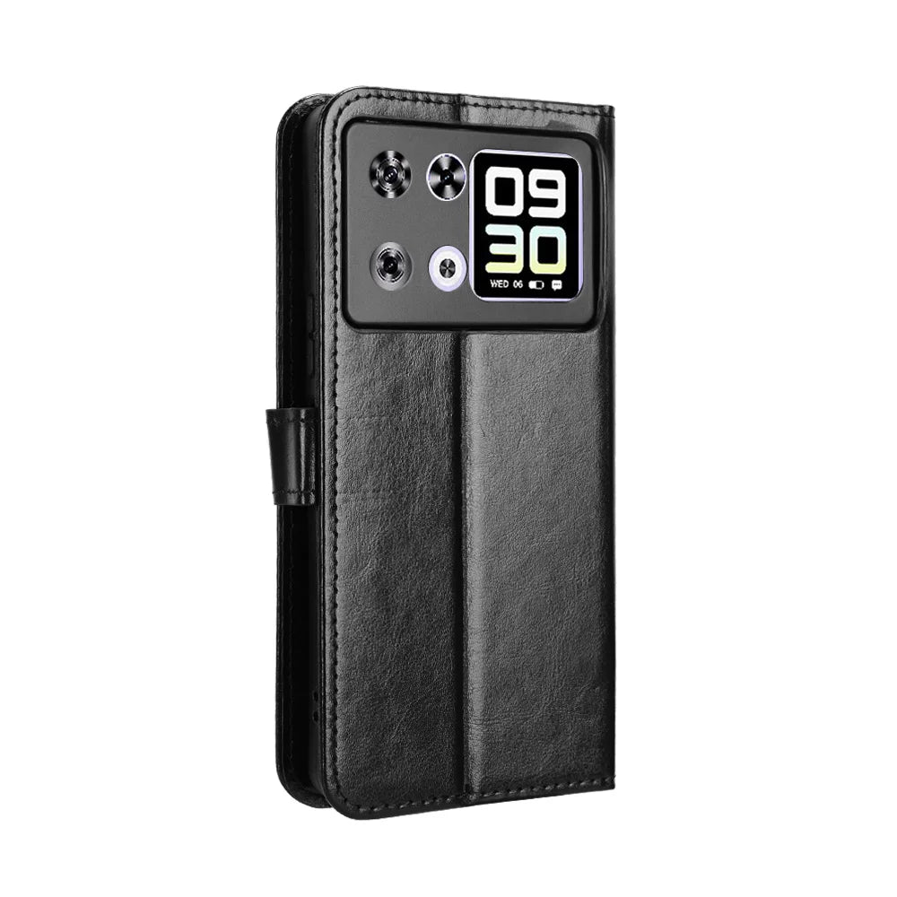 For Cubot P90 PU Leather Case with Strap Crazy Horse Texture Phone Wallet Cover - Black - 7