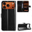 For iPhone 18 Pro / 17 Pro PU Leather Case with Strap Crazy Horse Texture Phone Wallet Cover - Black - 1