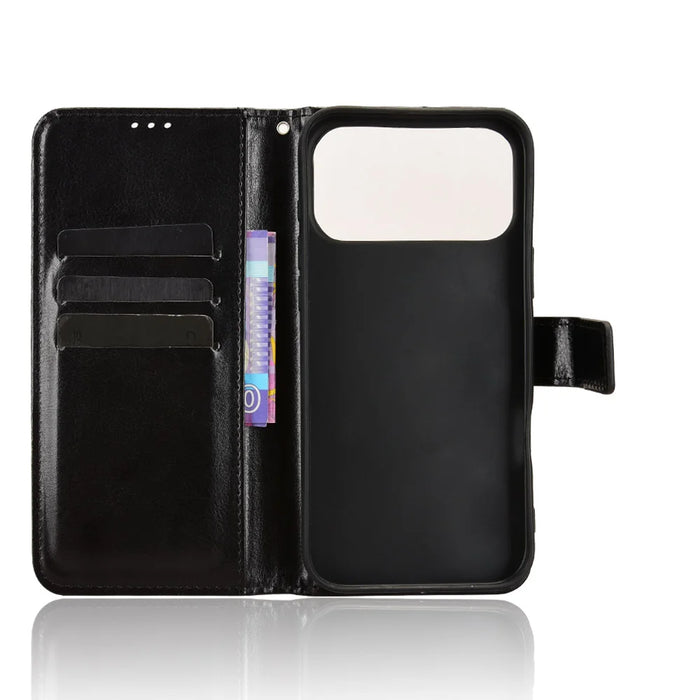 For iPhone 18 Pro / 17 Pro PU Leather Case with Strap Crazy Horse Texture Phone Wallet Cover - Black - 4