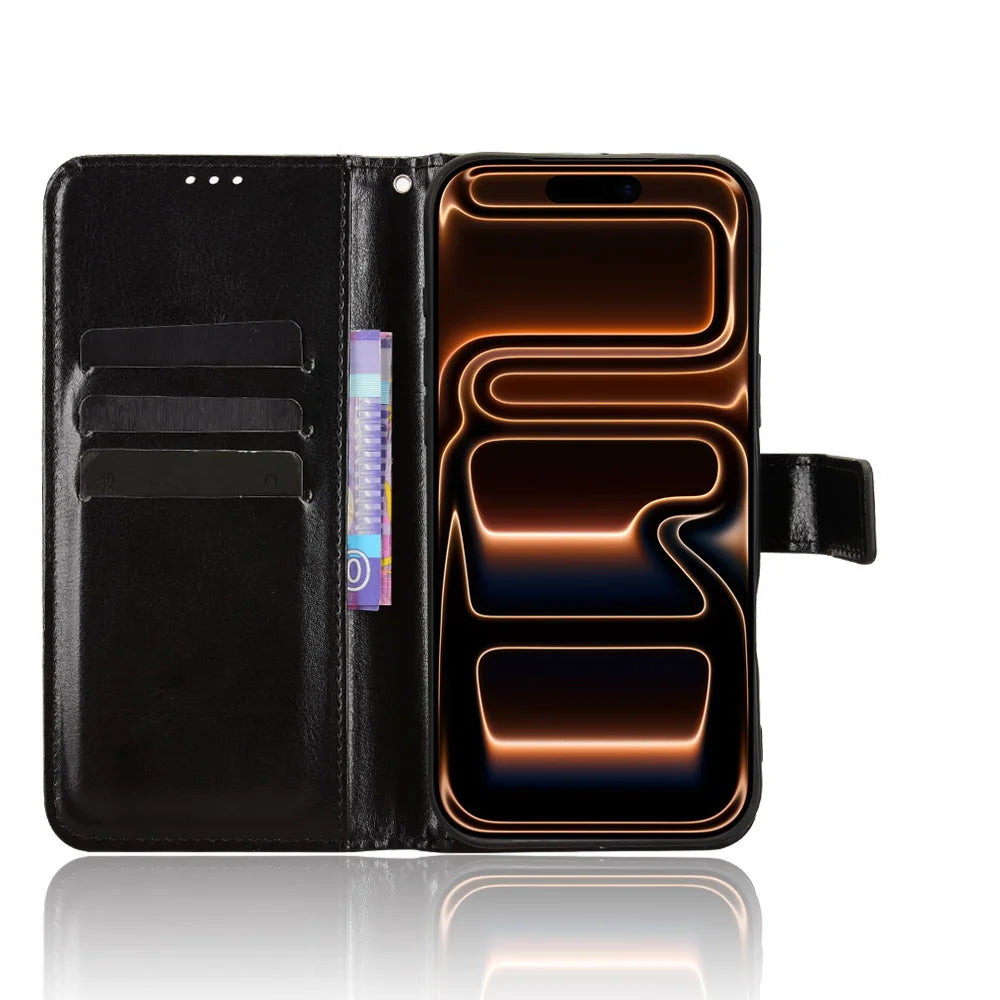 For iPhone 18 Pro Max / 17 Pro Max PU Leather Case with Strap Crazy Horse Texture Phone Wallet Cover - Black - 5