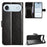 For iPhone Air PU Leather Case with Strap Crazy Horse Texture Phone Wallet Cover - Black - 1