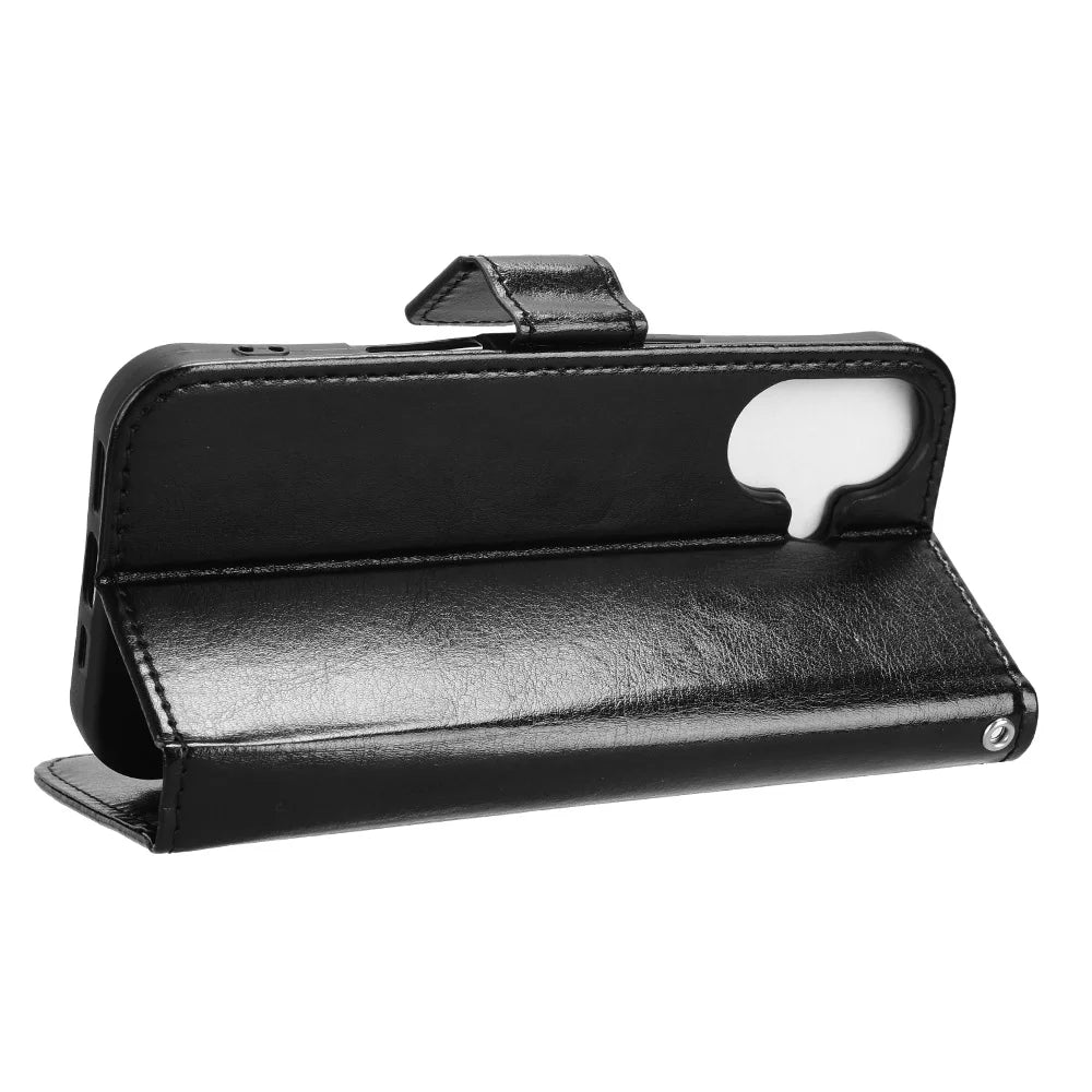 For iPhone 17 PU Leather Case with Strap Crazy Horse Texture Phone Wallet Cover - Black - 6