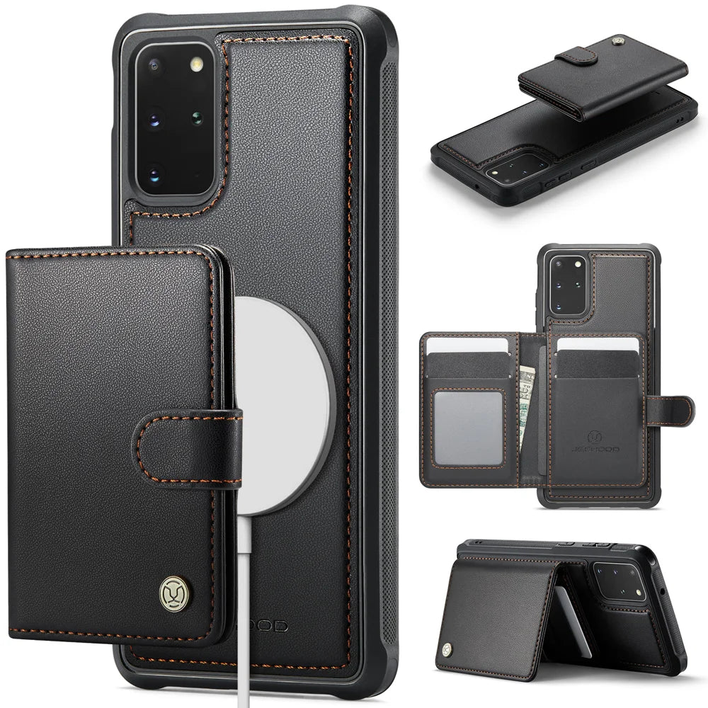 JEEHOOD For Samsung Galaxy S20 Plus 4G Case  J09 RFID Blocking Card Holder Leather Back Phone Cover Magnetic Case - Black - 1