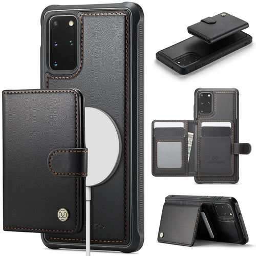 JEEHOOD For Samsung Galaxy S20 Plus 4G Case  J09 RFID Blocking Card Holder Leather Back Phone Cover Magnetic Case - Black - 1