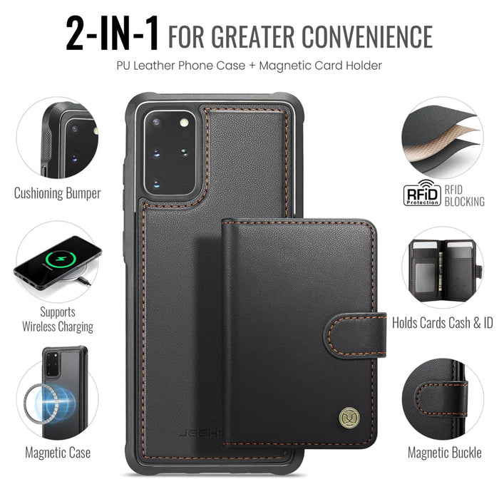 JEEHOOD For Samsung Galaxy S20 Plus 4G Case  J09 RFID Blocking Card Holder Leather Back Phone Cover Magnetic Case - Black - 2
