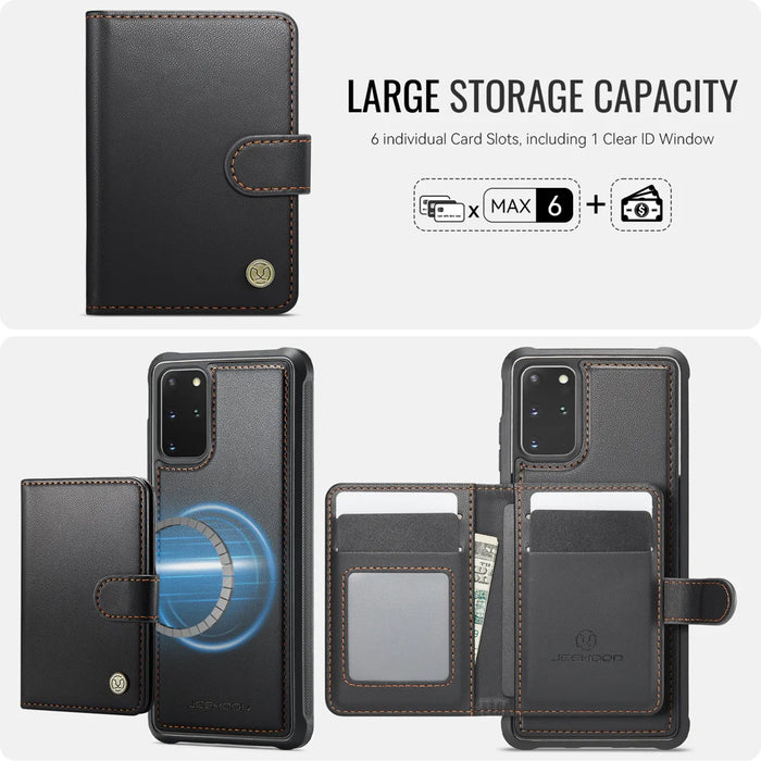 JEEHOOD For Samsung Galaxy S20 Plus 4G Case  J09 RFID Blocking Card Holder Leather Back Phone Cover Magnetic Case - Black - 3