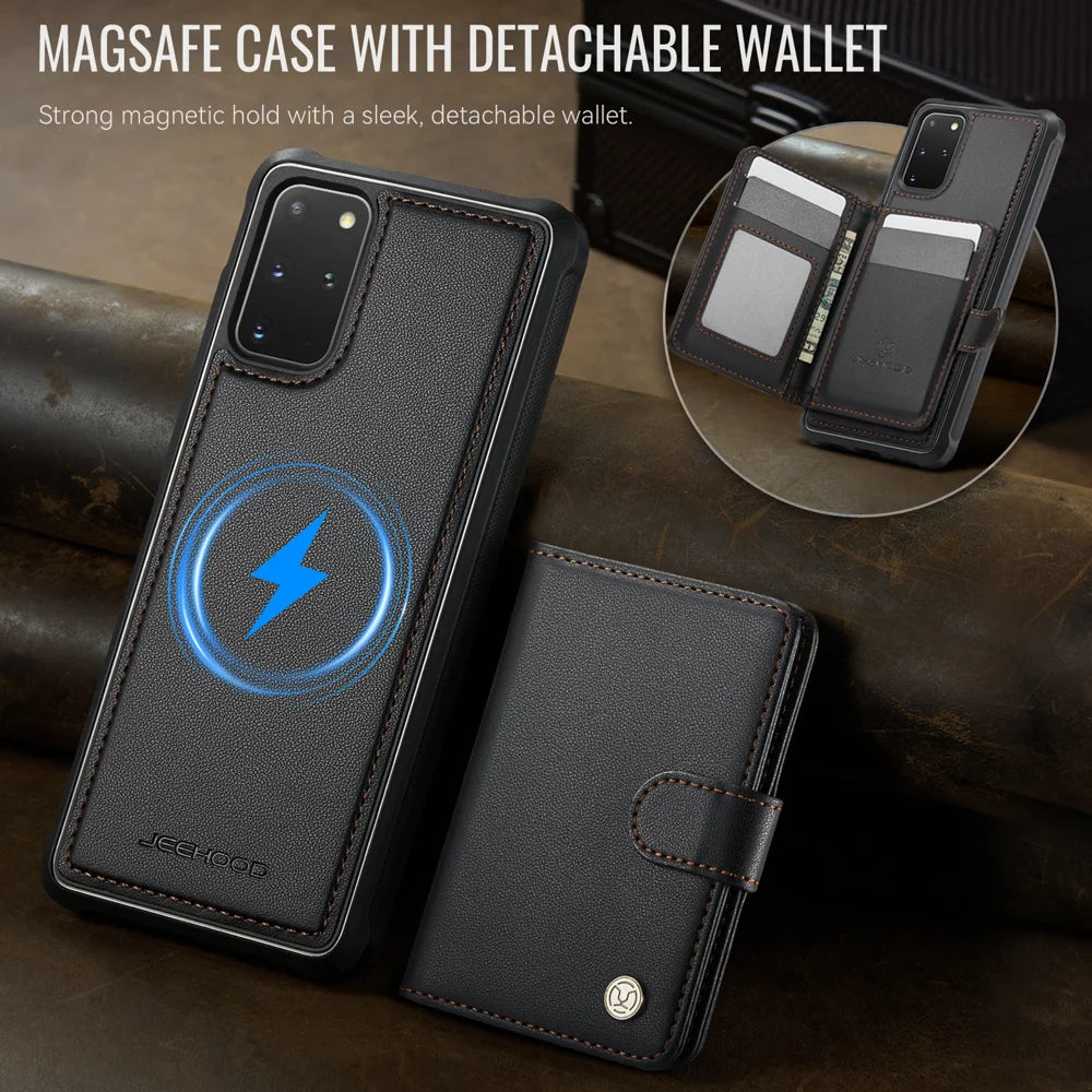 JEEHOOD For Samsung Galaxy S20 Plus 4G Case  J09 RFID Blocking Card Holder Leather Back Phone Cover Magnetic Case - Black - 5