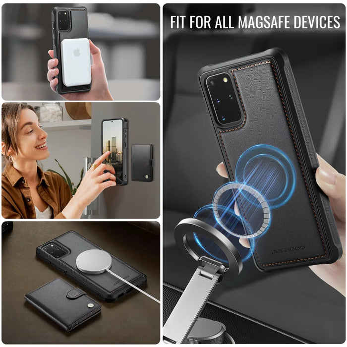 JEEHOOD For Samsung Galaxy S20 Plus 4G Case  J09 RFID Blocking Card Holder Leather Back Phone Cover Magnetic Case - Black - 6