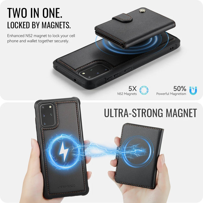 JEEHOOD For Samsung Galaxy S20 Plus 4G Case  J09 RFID Blocking Card Holder Leather Back Phone Cover Magnetic Case - Black - 7