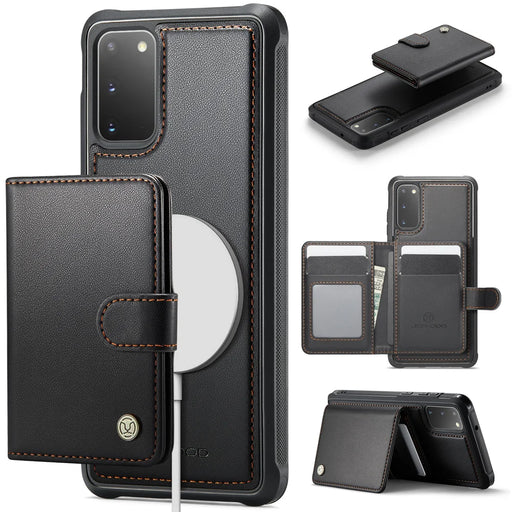 JEEHOOD For Samsung Galaxy S20 4G Case  J09 RFID Blocking Card Holder Leather Back Phone Cover Magnetic Case - Black - 1