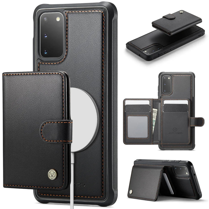 JEEHOOD For Samsung Galaxy S20 4G Case  J09 RFID Blocking Card Holder Leather Back Phone Cover Magnetic Case - Black - 1