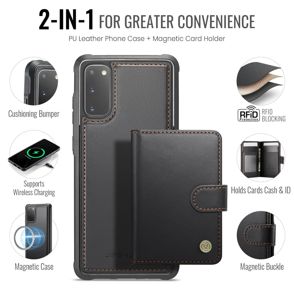 JEEHOOD For Samsung Galaxy S20 4G Case  J09 RFID Blocking Card Holder Leather Back Phone Cover Magnetic Case - Black - 2