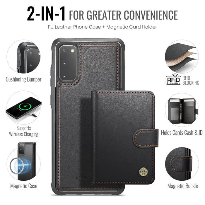 JEEHOOD For Samsung Galaxy S20 4G Case  J09 RFID Blocking Card Holder Leather Back Phone Cover Magnetic Case - Black - 2
