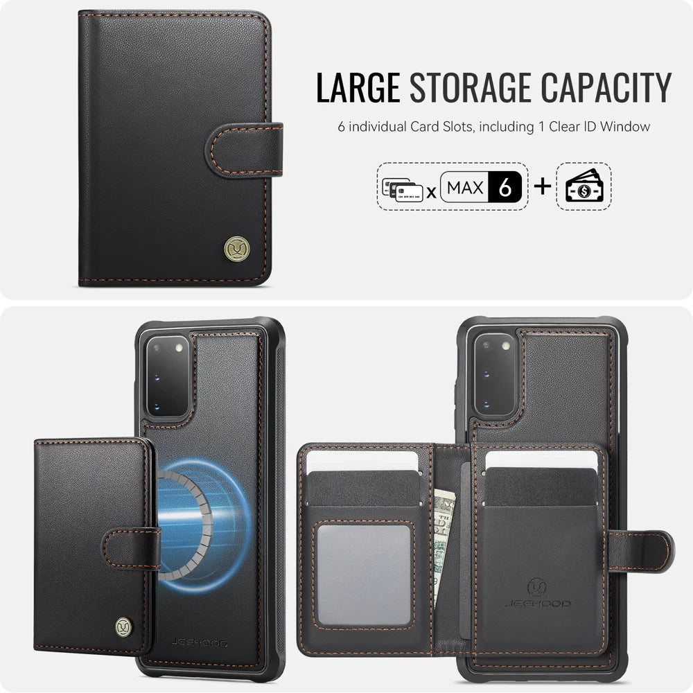 JEEHOOD For Samsung Galaxy S20 4G Case  J09 RFID Blocking Card Holder Leather Back Phone Cover Magnetic Case - Black - 3