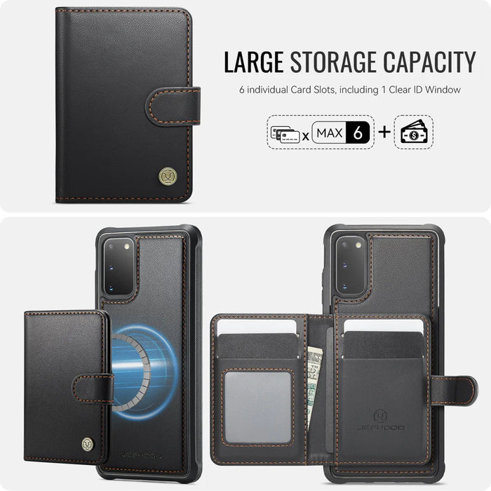 JEEHOOD For Samsung Galaxy S20 4G Case  J09 RFID Blocking Card Holder Leather Back Phone Cover Magnetic Case - Black - 3