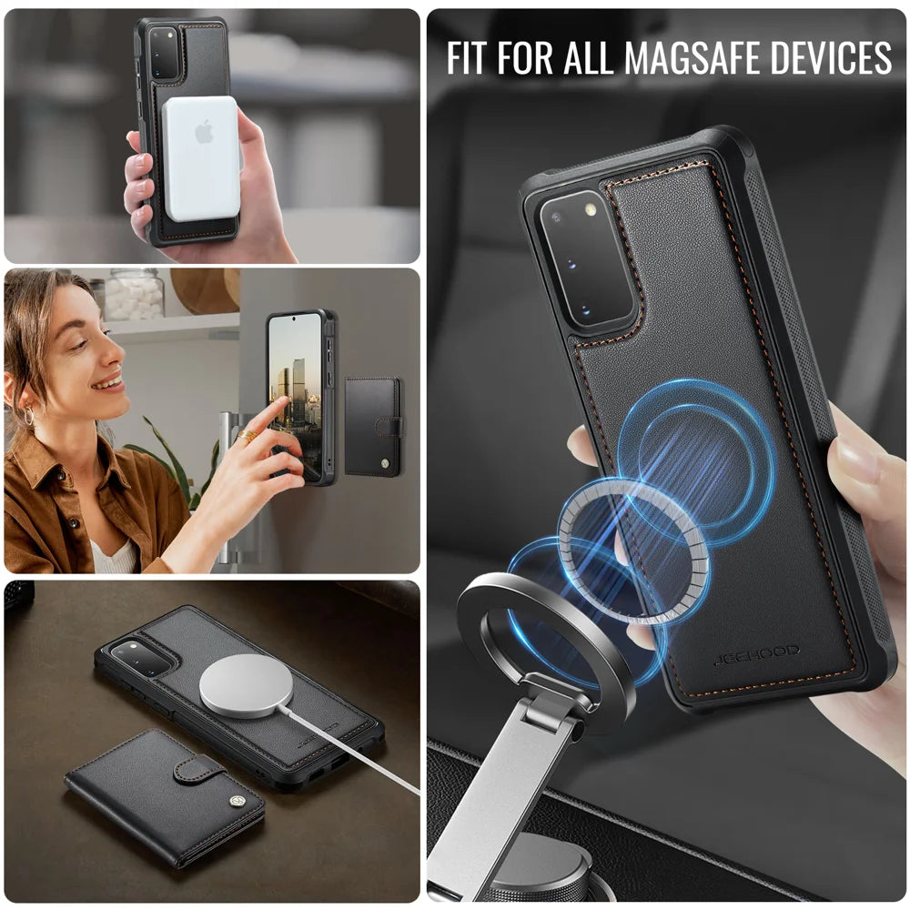 JEEHOOD For Samsung Galaxy S20 4G Case  J09 RFID Blocking Card Holder Leather Back Phone Cover Magnetic Case - Black - 6