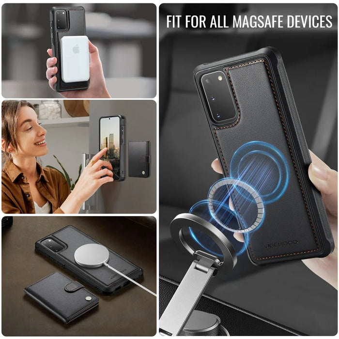 JEEHOOD For Samsung Galaxy S20 4G Case  J09 RFID Blocking Card Holder Leather Back Phone Cover Magnetic Case - Black - 6