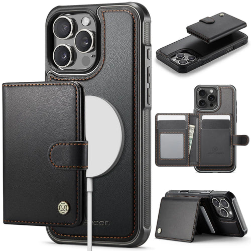 JEEHOOD For iPhone 16 Pro Case  J09 RFID Blocking Card Holder Leather Back Phone Cover Compatible with MagSafe - Black - 1