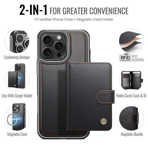 JEEHOOD For iPhone 16 Pro Case  J09 RFID Blocking Card Holder Leather Back Phone Cover Compatible with MagSafe - Black - 2