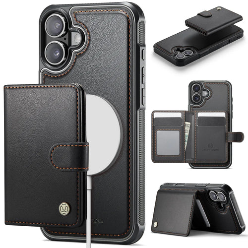 JEEHOOD For iPhone 16 Plus Case  J09 RFID Blocking Card Holder Leather Back Phone Cover Compatible with MagSafe - Black - 1