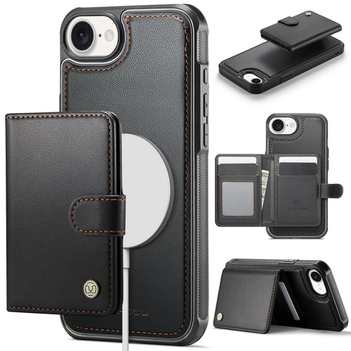 JEEHOOD For iPhone 17e / 16e Case  J09 RFID Blocking Card Holder Leather Back Phone Cover Compatible with MagSafe - Black - 1