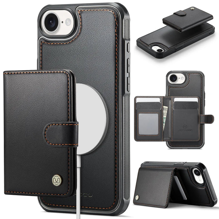 JEEHOOD For iPhone 17e / 16e Case  J09 RFID Blocking Card Holder Leather Back Phone Cover Compatible with MagSafe - Black - 1