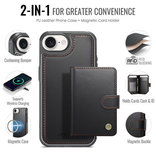 JEEHOOD For iPhone 17e / 16e Case  J09 RFID Blocking Card Holder Leather Back Phone Cover Compatible with MagSafe - Black - 2