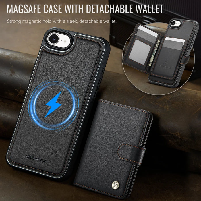 JEEHOOD For iPhone 17e / 16e Case  J09 RFID Blocking Card Holder Leather Back Phone Cover Compatible with MagSafe - Black - 5