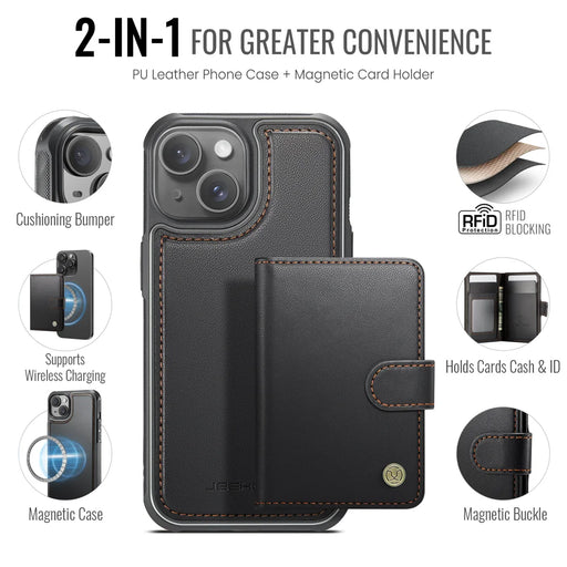 JEEHOOD For iPhone 14 Case  J09 RFID Blocking Card Holder Leather Back Phone Cover Compatible with MagSafe - Black - 2