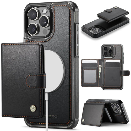 JEEHOOD For iPhone 14 Pro Case  J09 RFID Blocking Card Holder Leather Back Phone Cover Compatible with MagSafe - Black - 1