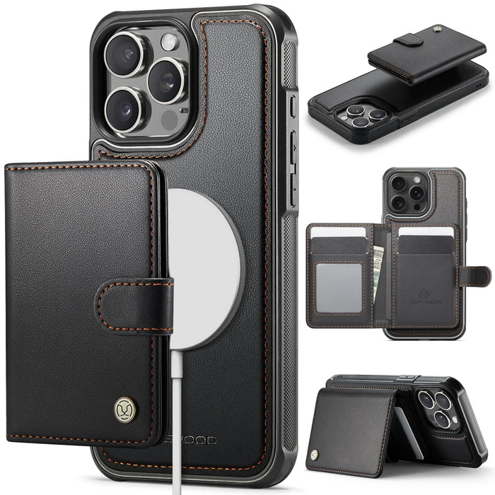 JEEHOOD For iPhone 14 Pro Case  J09 RFID Blocking Card Holder Leather Back Phone Cover Compatible with MagSafe - Black - 1