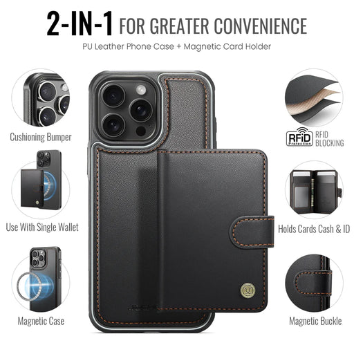 JEEHOOD For iPhone 14 Pro Case  J09 RFID Blocking Card Holder Leather Back Phone Cover Compatible with MagSafe - Black - 2