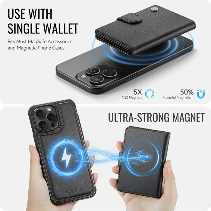 JEEHOOD For iPhone 14 Pro Case  J09 RFID Blocking Card Holder Leather Back Phone Cover Compatible with MagSafe - Black - 7