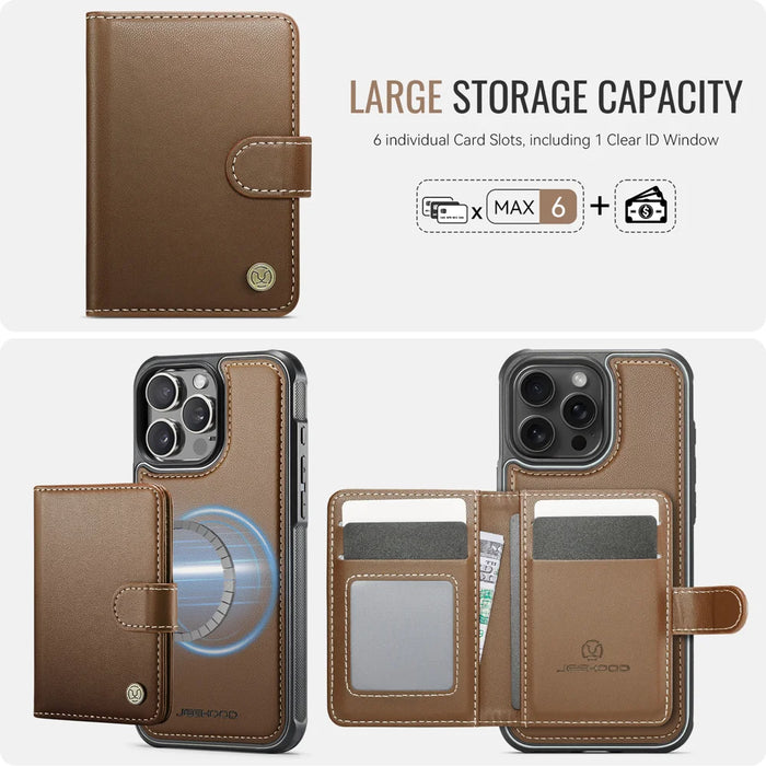 JEEHOOD For iPhone 14 Pro Max Case  J09 RFID Blocking Card Holder Leather Back Phone Cover Compatible with MagSafe - Brown - 3