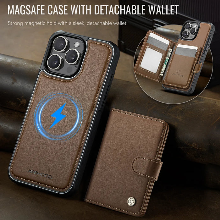 JEEHOOD For iPhone 14 Pro Max Case  J09 RFID Blocking Card Holder Leather Back Phone Cover Compatible with MagSafe - Brown - 5