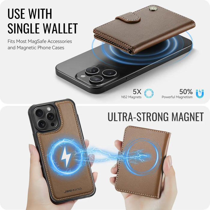 JEEHOOD For iPhone 14 Pro Max Case  J09 RFID Blocking Card Holder Leather Back Phone Cover Compatible with MagSafe - Brown - 7
