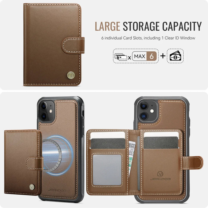 JEEHOOD For iPhone 11 Case  J09 RFID Blocking Card Holder Leather Back Phone Cover Compatible with MagSafe - Brown - 3