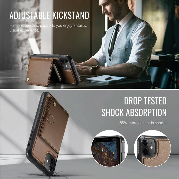 JEEHOOD For iPhone 11 Case  J09 RFID Blocking Card Holder Leather Back Phone Cover Compatible with MagSafe - Brown - 4