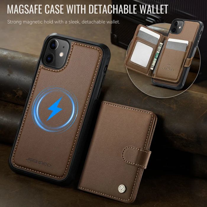 JEEHOOD For iPhone 11 Case  J09 RFID Blocking Card Holder Leather Back Phone Cover Compatible with MagSafe - Brown - 5