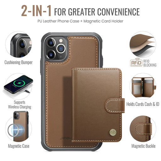 JEEHOOD For iPhone 11 Pro Case  J09 RFID Blocking Card Holder Leather Back Phone Cover Compatible with MagSafe - Brown - 2