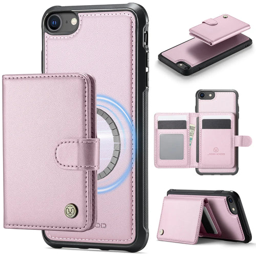 JEEHOOD For iPhone 8 4.7 inch / iPhone SE (2020) / iPhone SE (2022) / iPhone 7 4.7 inch Case  J09 RFID Blocking Card Holder Leather Back Phone Cover Compatible with MagSafe - Pink - 1