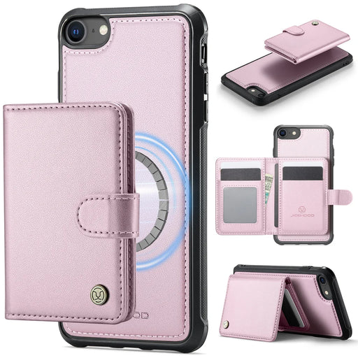 JEEHOOD For iPhone 8 4.7 inch / iPhone SE (2020) / iPhone SE (2022) / iPhone 7 4.7 inch Case  J09 RFID Blocking Card Holder Leather Back Phone Cover Compatible with MagSafe - Pink - 1