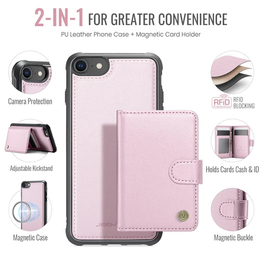 JEEHOOD For iPhone 8 4.7 inch / iPhone SE (2020) / iPhone SE (2022) / iPhone 7 4.7 inch Case  J09 RFID Blocking Card Holder Leather Back Phone Cover Compatible with MagSafe - Pink - 2