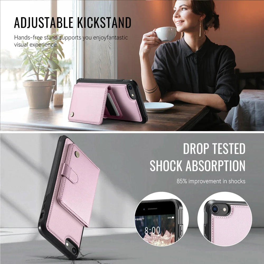 JEEHOOD For iPhone 8 4.7 inch / iPhone SE (2020) / iPhone SE (2022) / iPhone 7 4.7 inch Case  J09 RFID Blocking Card Holder Leather Back Phone Cover Compatible with MagSafe - Pink - 4