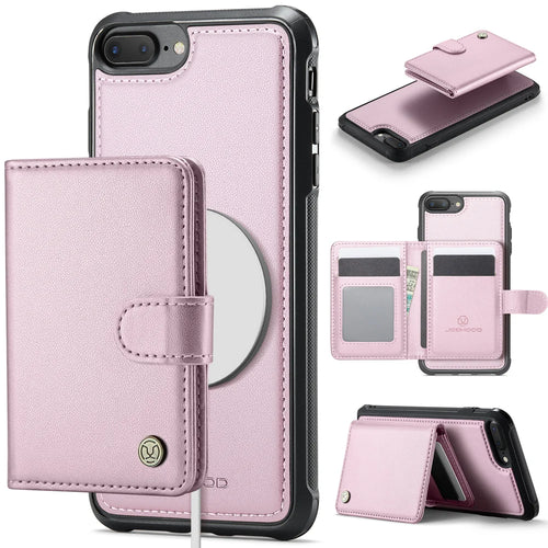 JEEHOOD For iPhone 8 Plus 5.5 inch / iPhone 7 Plus 5.5 inch Case  J09 RFID Blocking Card Holder Leather Back Phone Cover Compatible with MagSafe - Pink - 1