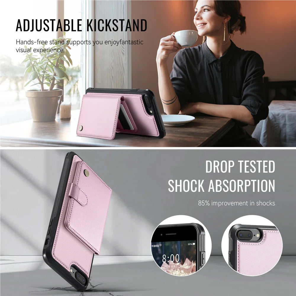 JEEHOOD For iPhone 8 Plus 5.5 inch / iPhone 7 Plus 5.5 inch Case  J09 RFID Blocking Card Holder Leather Back Phone Cover Compatible with MagSafe - Pink - 4
